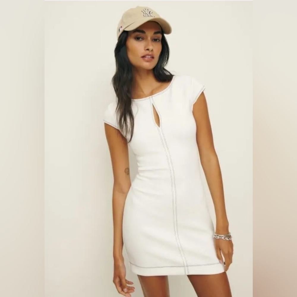 NWT Reformation Women's White Carsyn Knit Mini Cap Sleeve Dress | Sz Medium